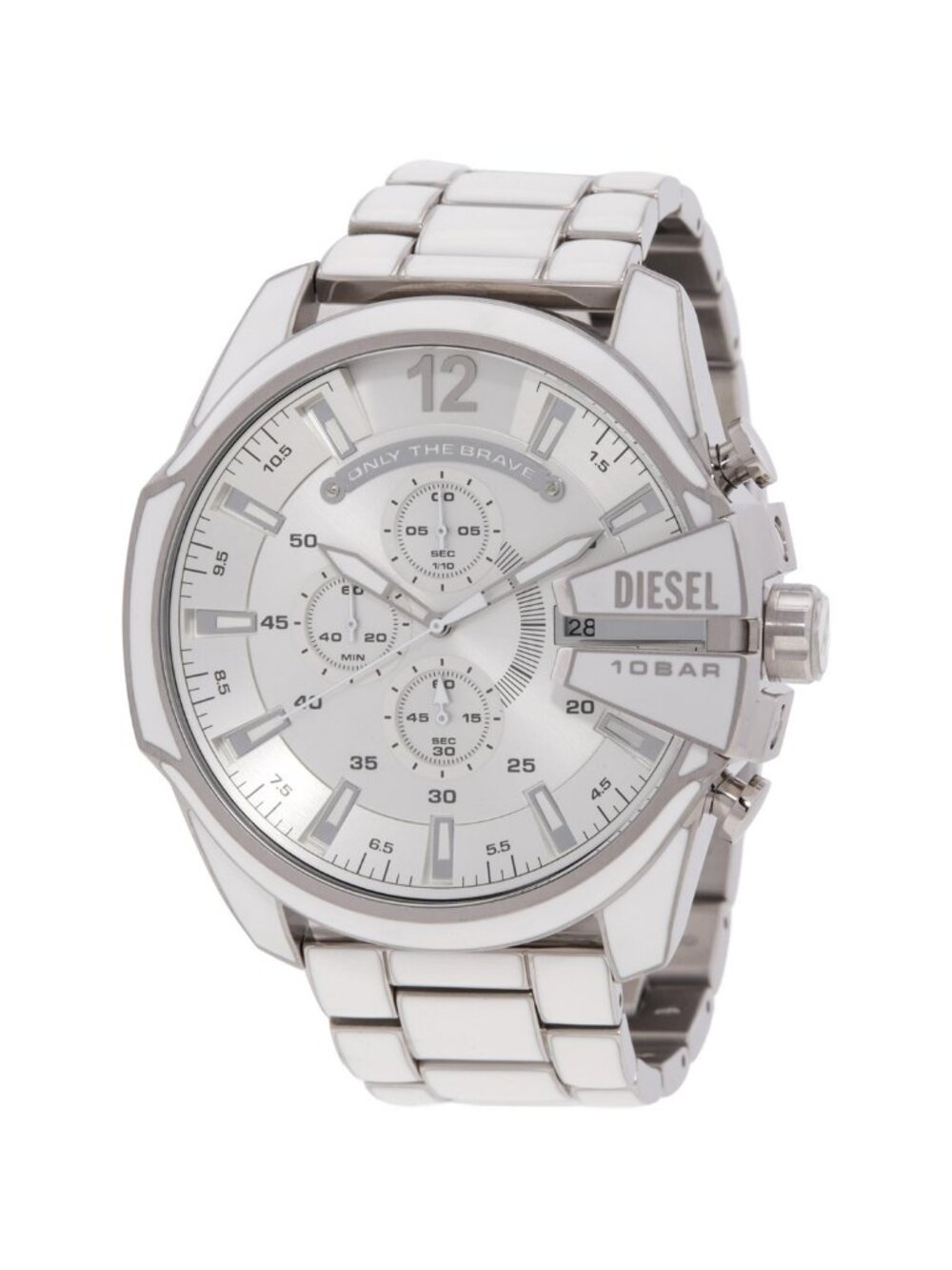 NWT Diesel Mega Chief Chronograph Quartz Silver Dial Men's Watch
